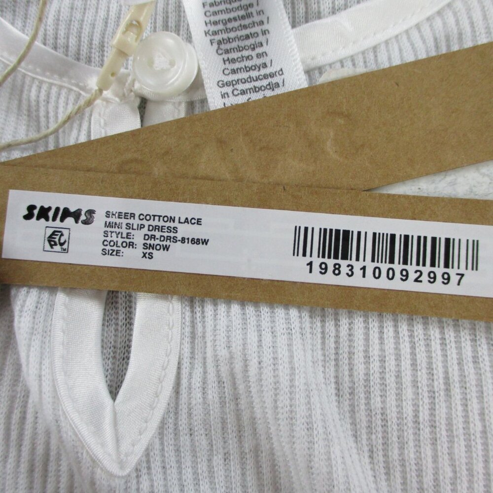 SKIMS Sheer Cotton Lace Mini Slip Dress White Snow Womens XS Extra Small NWT NEW - Picture 6 of 9